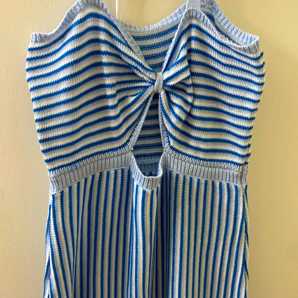 Blue and white striped maxi dress.